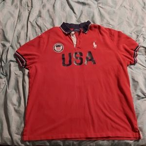 Polo Ralph Lauren USA Red Polo Custom Slim Fit Shirt American Flag‎ Pony.